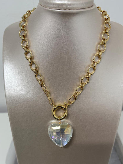 Fancy heart round gold necklace