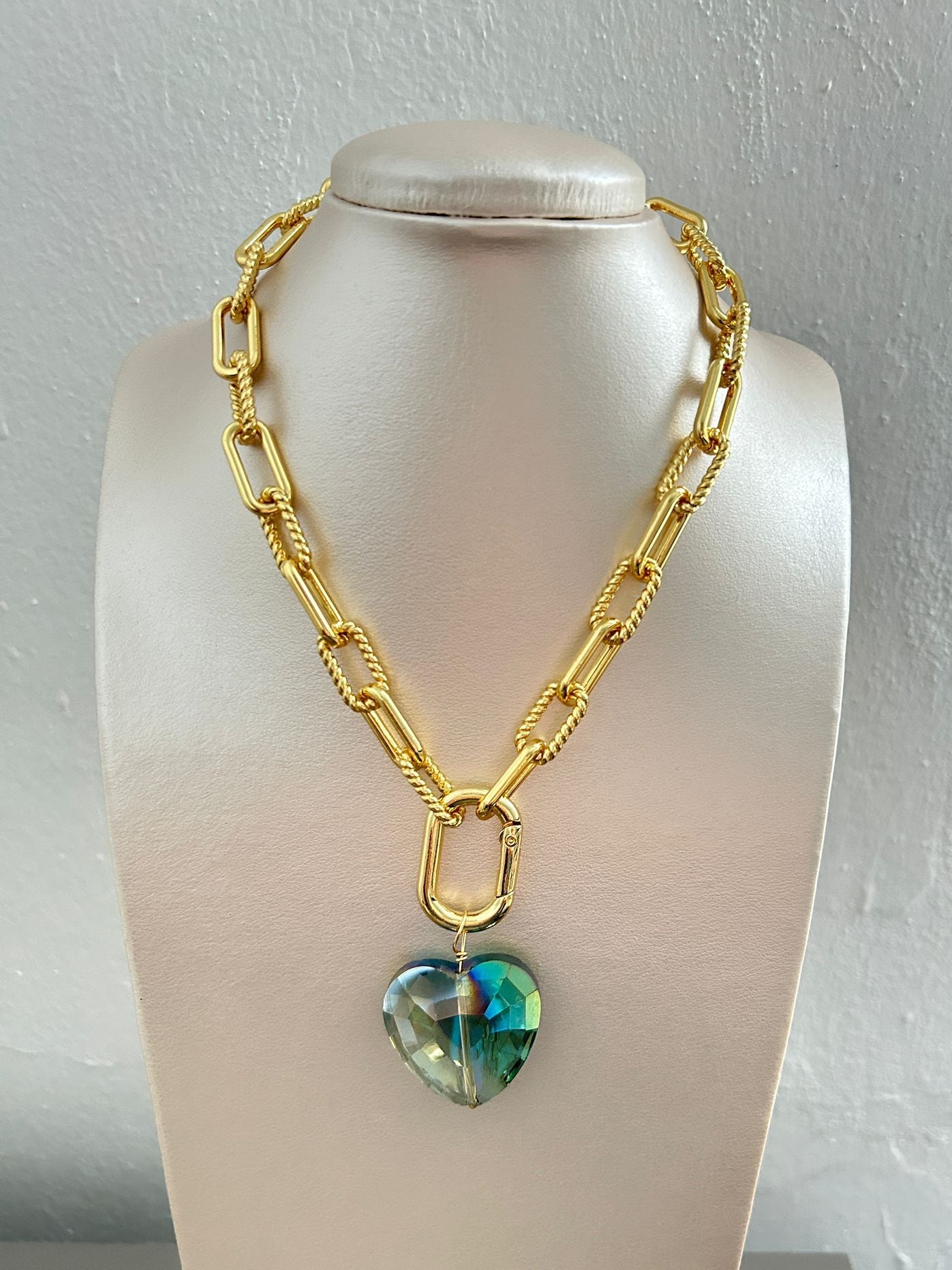 Fancy heart rectangle gold necklace