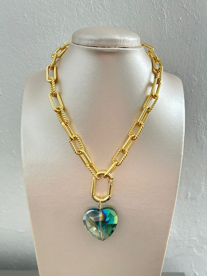 Fancy heart rectangle gold necklace