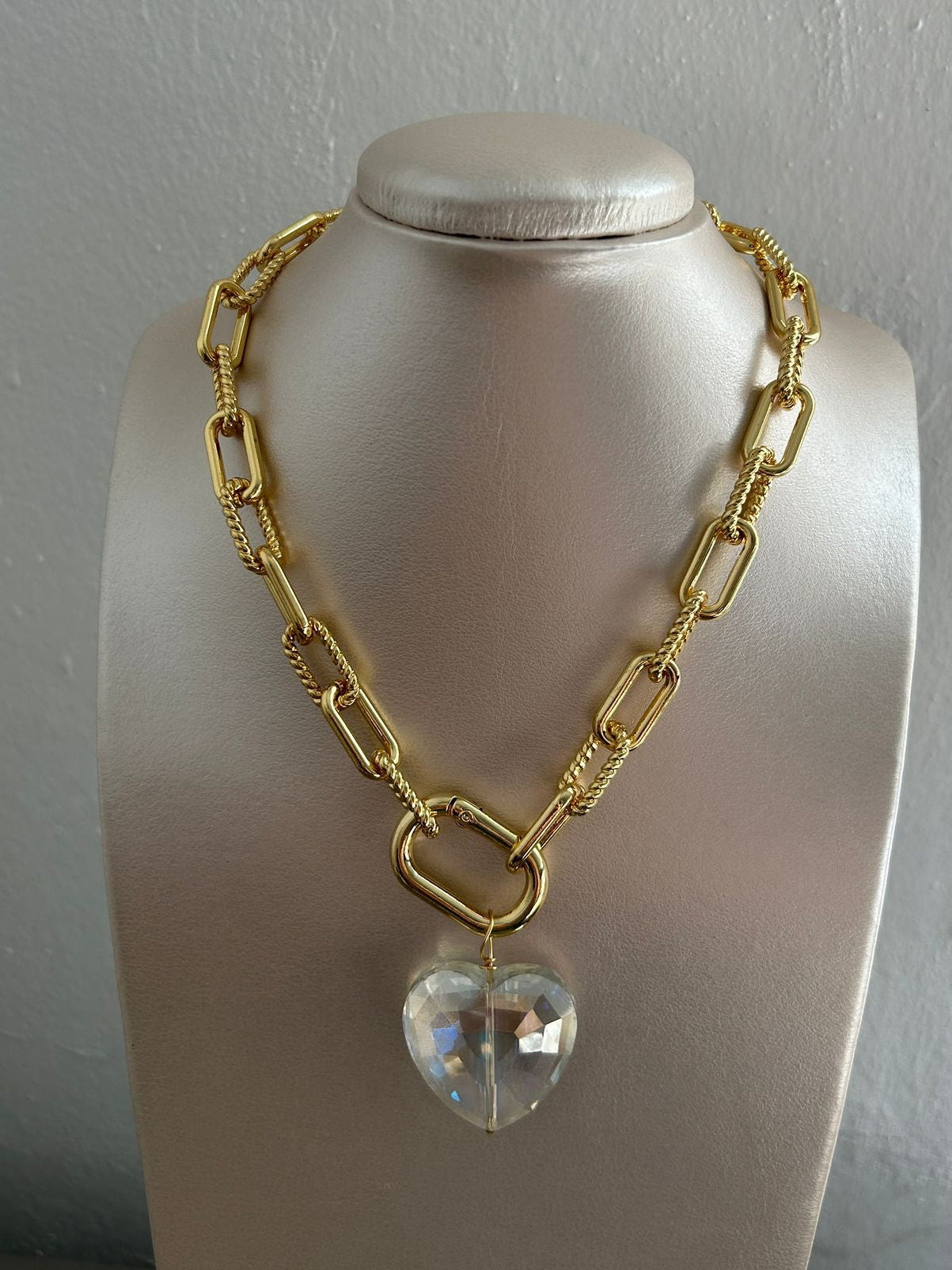 Fancy heart rectangle gold necklace