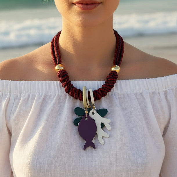 Collar Bahia encantada- #27☀️5 collares en 1☀️charms removible🐟puedes mojarlo