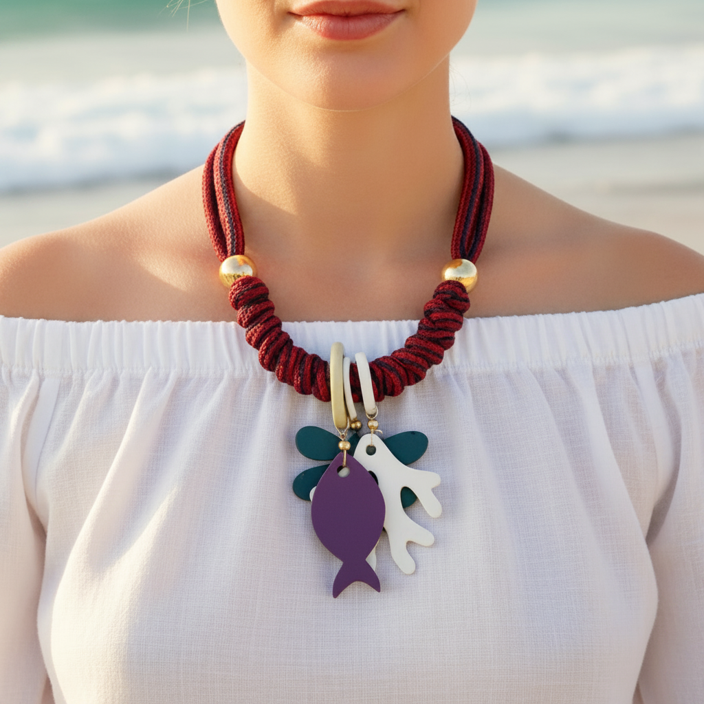 Collar Bahia encantada- #27☀️5 collares en 1☀️charms removible🐟puedes mojarlo