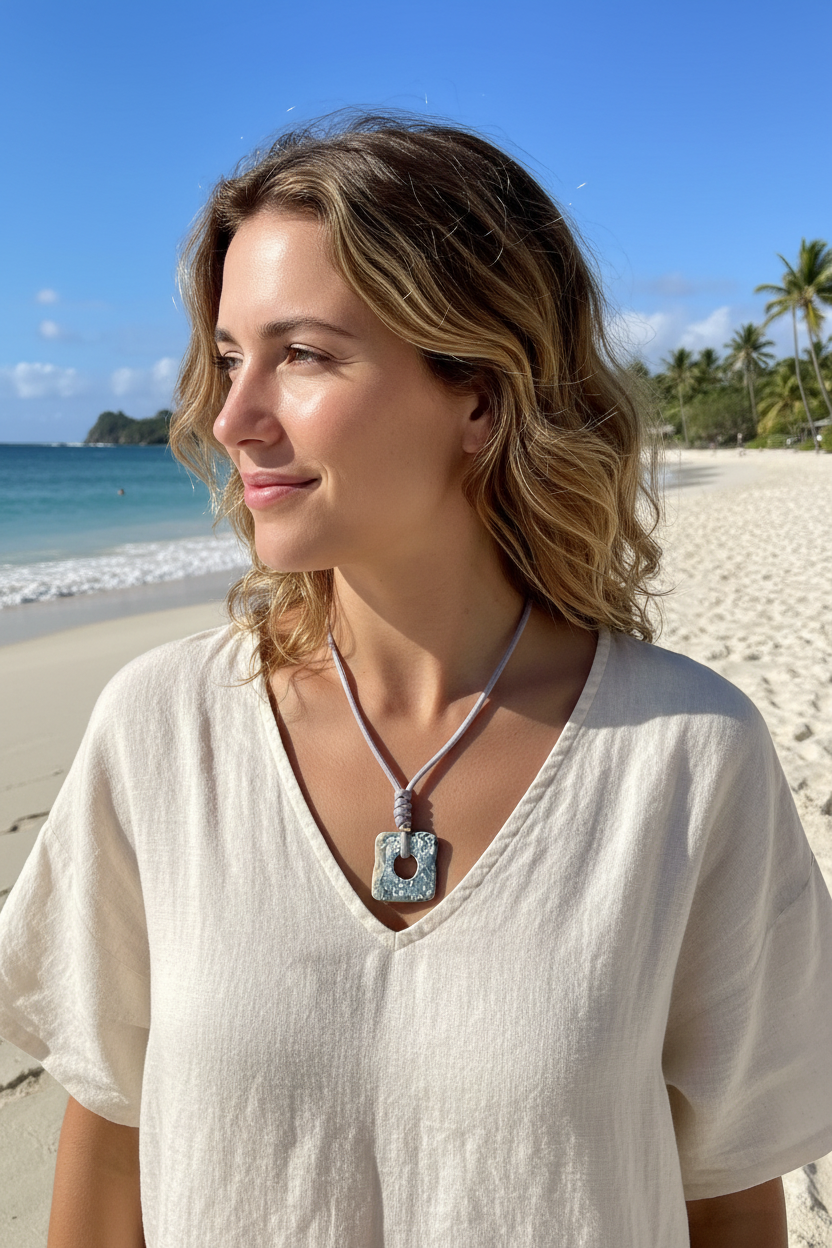 Collar ajustable Horizonte costero azul cremoso (usalo corto o largo)