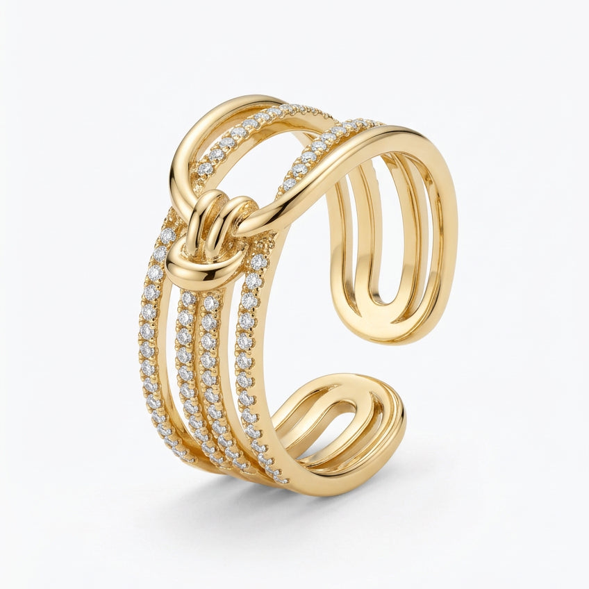 Sortija ajustable con zirconia 18k plated