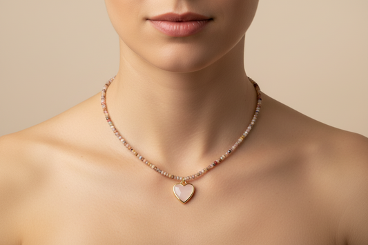 Collar en opalo rosado y cuarzo rosado