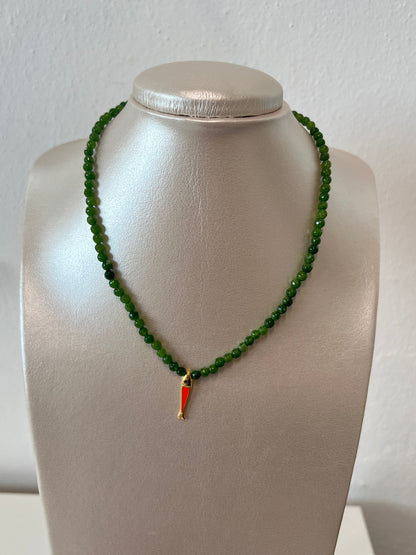 Green jade necklace with fish pendant