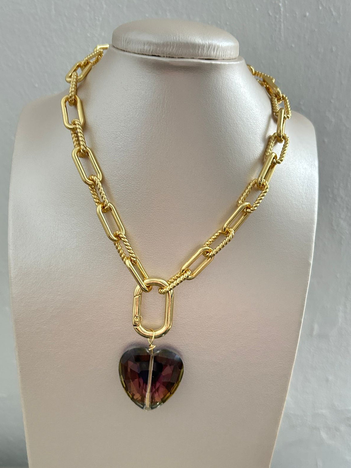 Fancy heart rectangle gold necklace