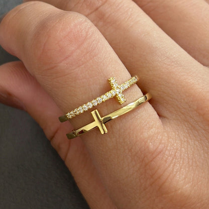Sortija multiples cruces 18k plated