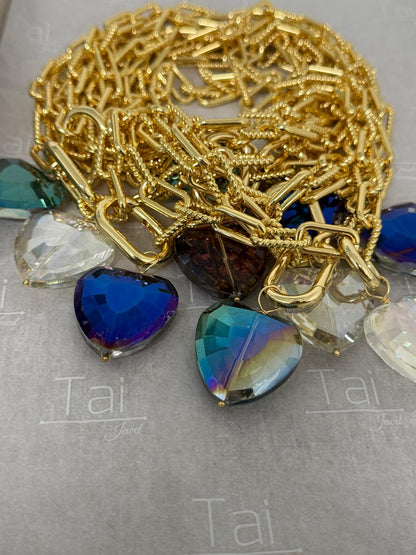 Fancy heart rectangle gold necklace