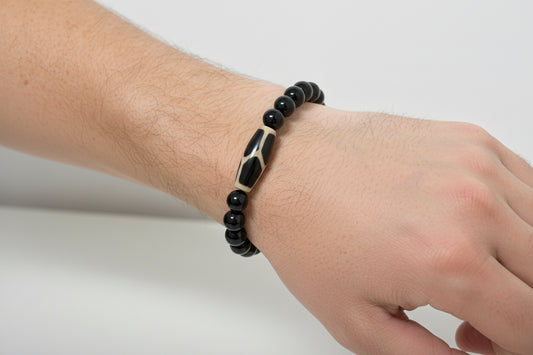 Pulsera en Onyx y agata tibetana zebra