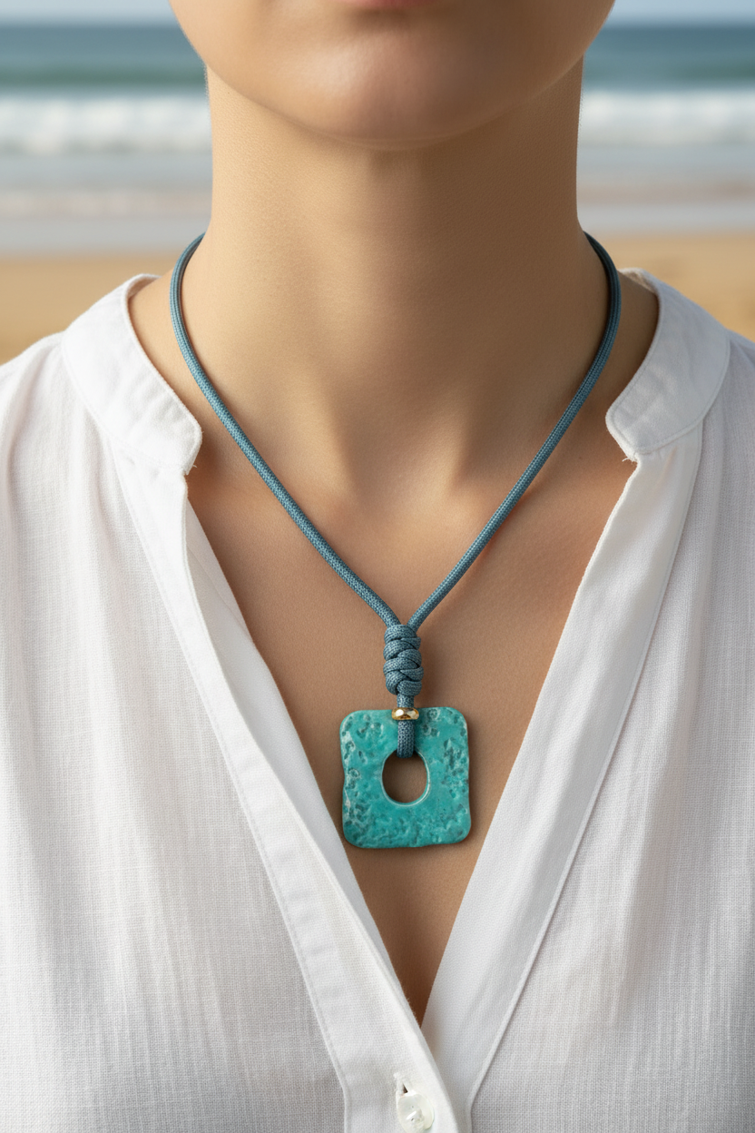Collar ajustable Horizonte costero(usalo corto o largo) turquesa