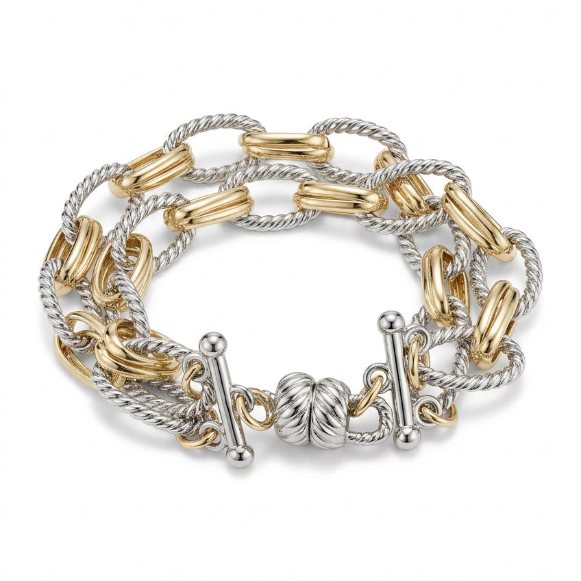 Pulsera plata y dorada con cierre en iman
