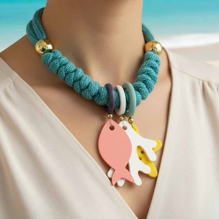 Collar Bahia encantada- #26 ☀️5 collares en 1☀️charms removible🐟puedes mojarlo