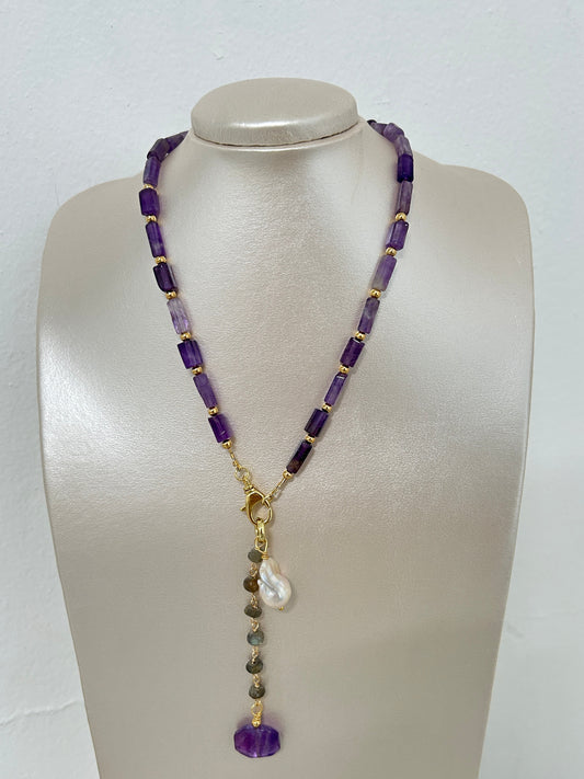 Amatista collar con perlas de agua dulce