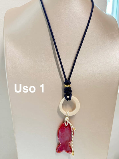 Collar 3 en 1 ( azul marino, pez rojo)
