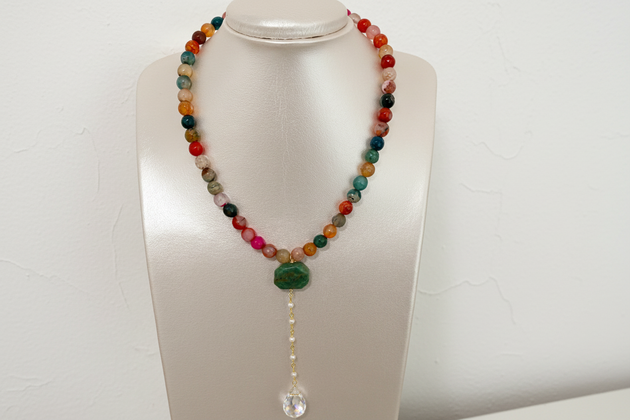 Collar en ágata, amazonite y perla