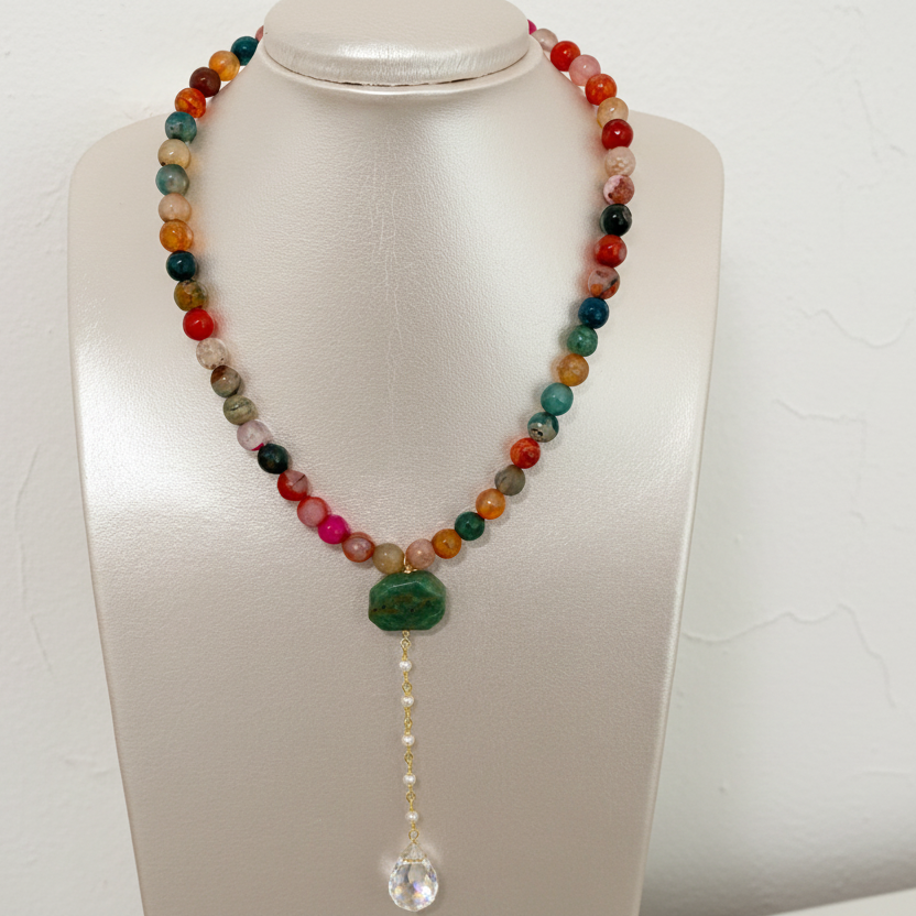 Collar en ágata, amazonite y perla