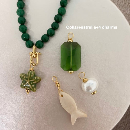 Collar con charms intercambiables en jade(multiples opciones al vestir)