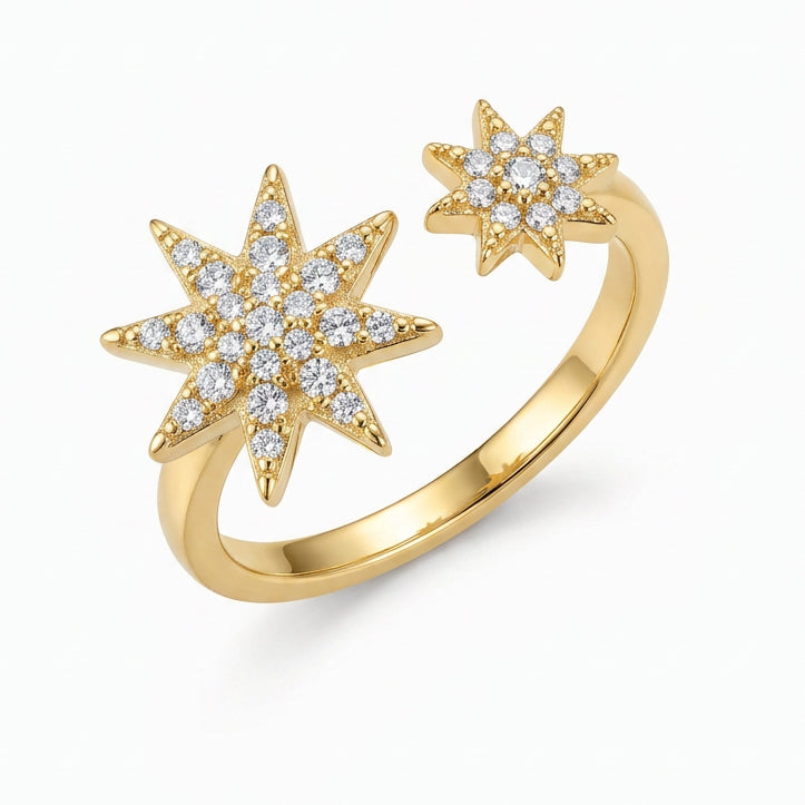 Pave two star ring 18k plated