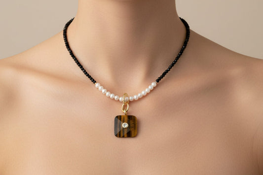 Amor Valiente a Tiger Eye Collection (pearl tiger eye necklace)