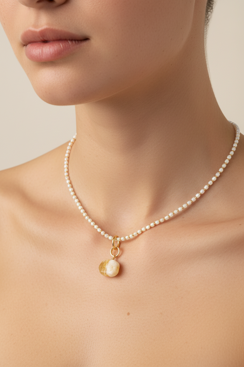Collar en citrina y perla de agua dulce