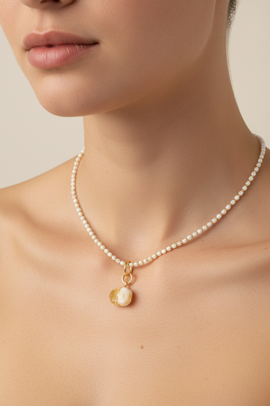 Collar en citrina y perla de agua dulce