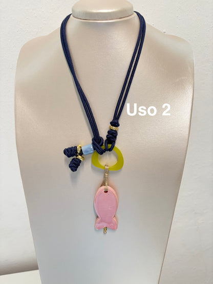 Collar 3 en 1( azul marino, pez rosa)