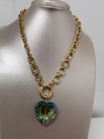 Fancy heart round gold necklace