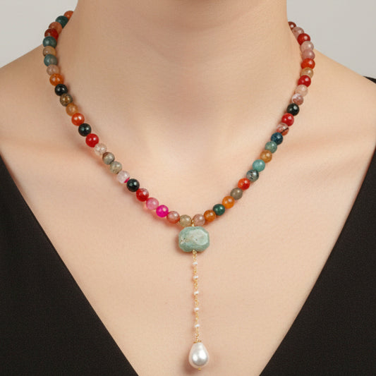 Collar en ágata, amazonite y perla