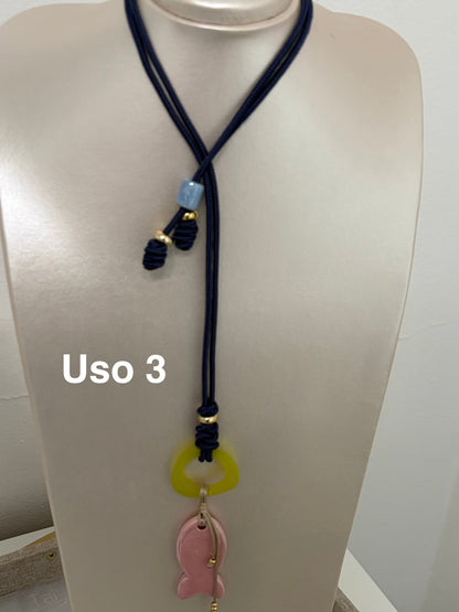 Collar 3 en 1( azul marino, pez rosa)