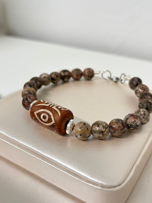 Pulsera en ojo de tigre y agata tibetana