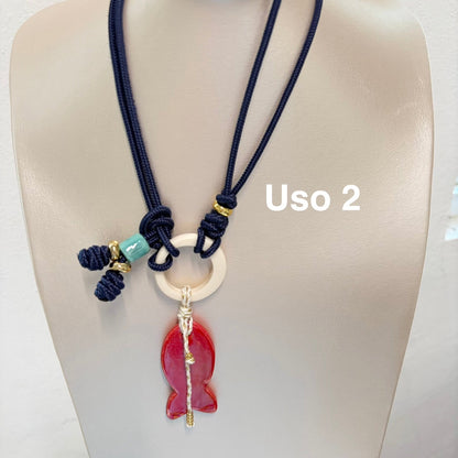 Collar 3 en 1 ( azul marino, pez rojo)