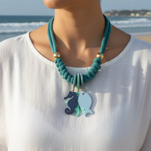 Collar Bahia encantada- #20 ☀️5 collares en 1☀️charms removible🐟puedes mojarlo