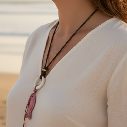 Collar 3 en 1 ( color marrón con pez color magenta)