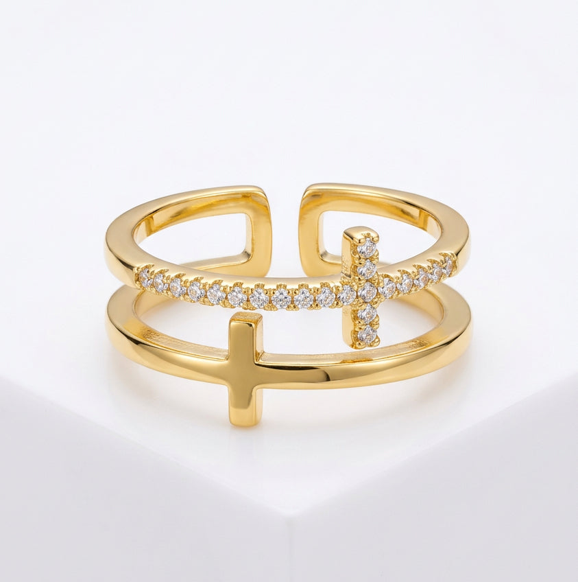 Sortija multiples cruces 18k plated