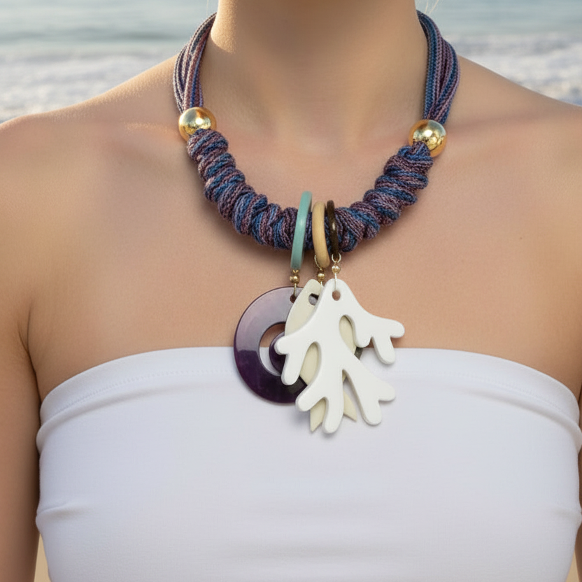 Collar Bahia encantada- #28☀️5 collares en 1☀️charms removible🐟puedes mojarlo