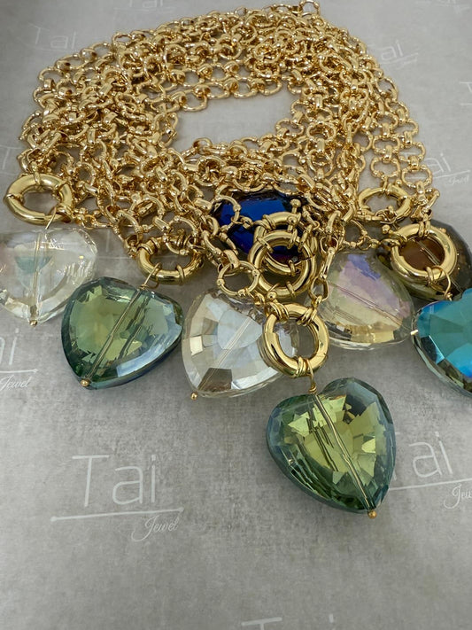 Fancy heart round gold necklace