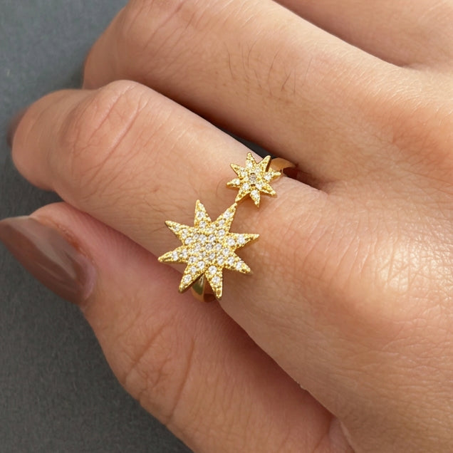 Pave two star ring 18k plated