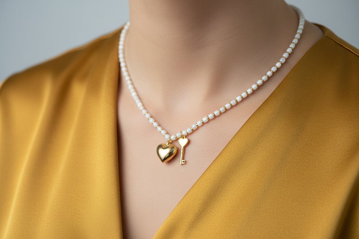 Shell & 18k Gold Plated Heart&Key