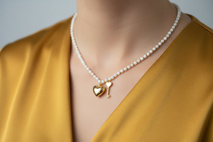 Shell & 18k Gold Plated Heart&Key