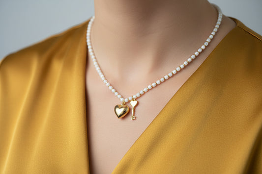 Shell & 18k Gold Plated Heart&Key