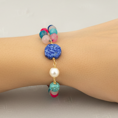 Pulsera en ágata y lapis lazuli