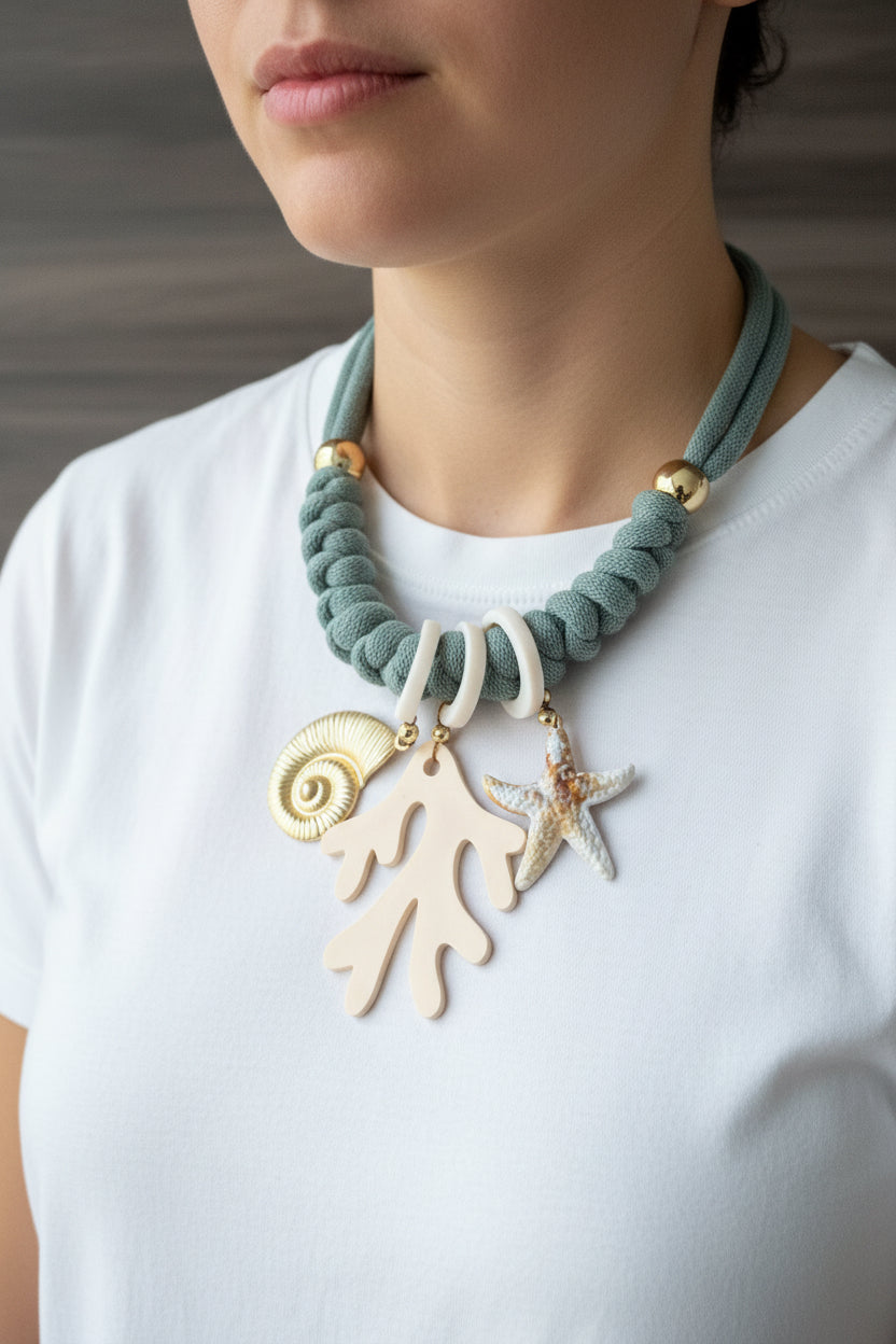 Collar Bahia encantada- ☀️5 collares en 1☀️charms removibles🐟puedes mojarlo