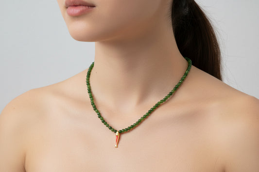Green jade necklace with fish pendant