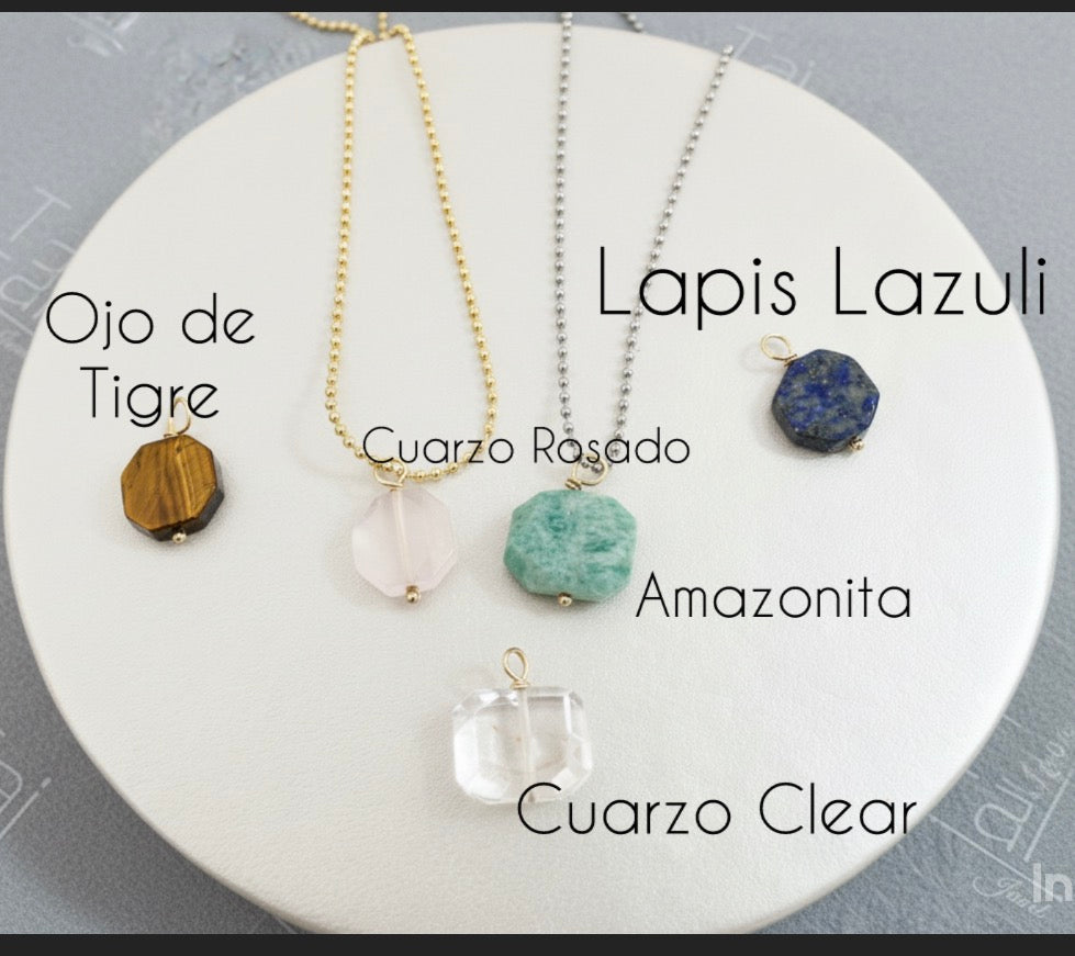 5 gemstone charms 2 necklaces silver/ gold