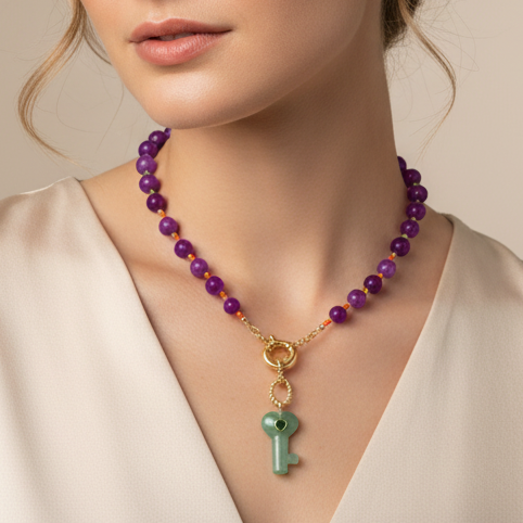 Collar llave de abundancia (jade y amazonita)