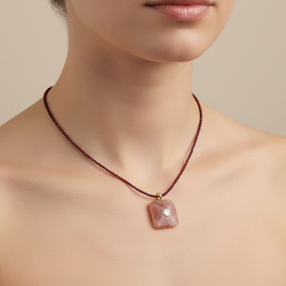 Collar en strawberry quartz y Rubi