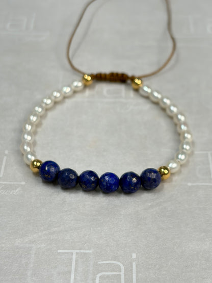 Pulsera en lapis lazuli y Perla de agua dulce
