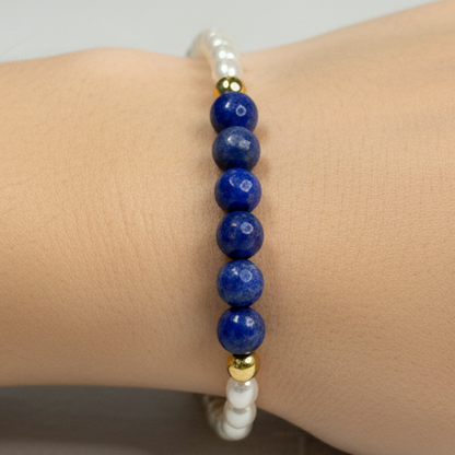 Pulsera en lapis lazuli y Perla de agua dulce