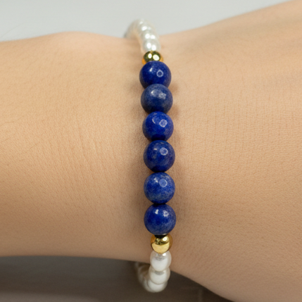 Pulsera en lapis lazuli y Perla de agua dulce